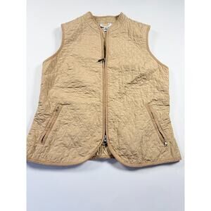 Talbots Quilted Vest Beige Sz Medium 2 Zip Pockets Front Zip Classic Comfort